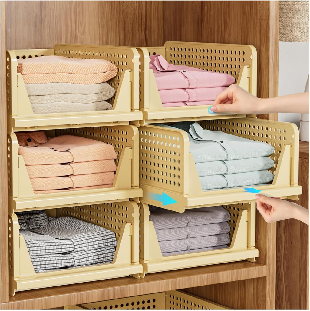 SNSLXH Stackable Closet Organizer Box - Multifunctional & Foldable Storage Basket | Yellow, 5-Pack for Space-Saving Solutions
