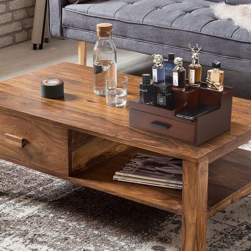 Butizone Cologne Organizer for Men, 3 Tier Perfume Stand Holder with Drawer and Hidden Compartment, Cologne Display Shelf for Dresser, Great Gift for Man/Father, Deep Brown