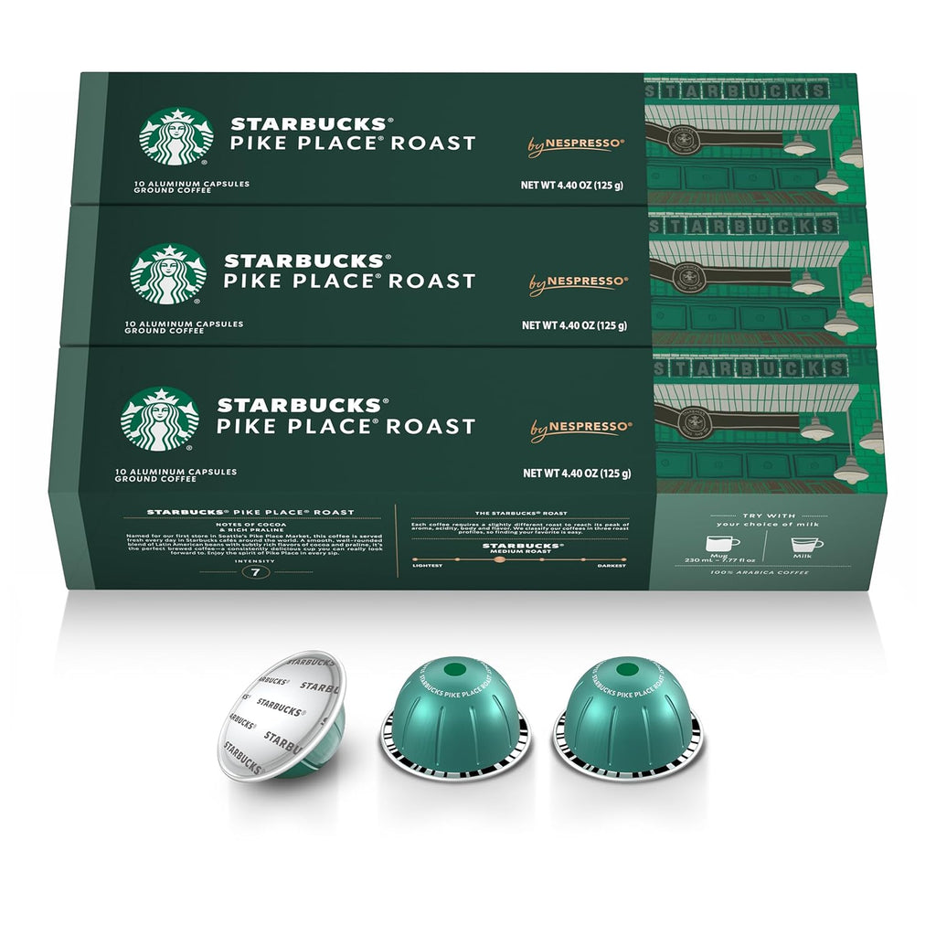 Starbucks by Nespresso Vertuo Coffee Pods - Pike Place Medium Roast, 30-Count, 7.8 oz Brews