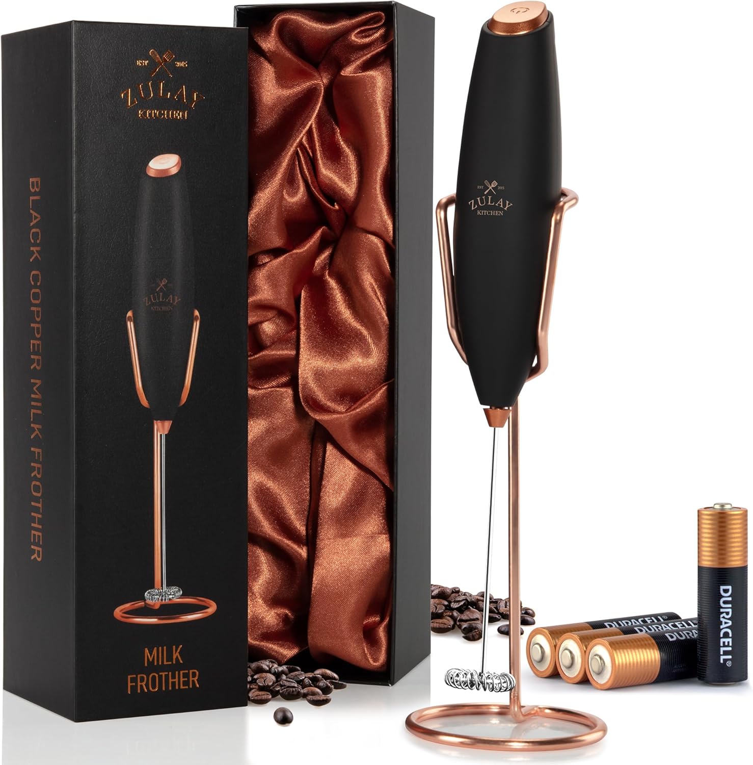Zulay Kitchen Milk Frother - Luxury Handheld Electric Foam Maker with 4 Duracell Batteries | Perfect for Coffee, Lattes & Hot Chocolate