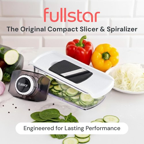 Fullstar Mandoline Slicer - 6-in-1 Kitchen Tool with Safety Glove | Versatile Fruit, Veggie & Cheese Cutter (White)