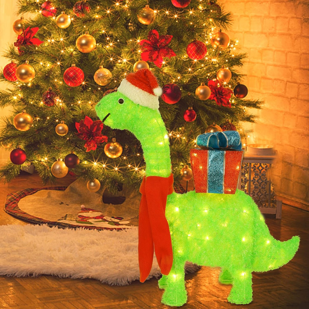 Waterglide Lighted Christmas Dinosaur - 27 Inch Pre-Lit 3D Brachiosaurus Yard Decor | Festive Holiday Display