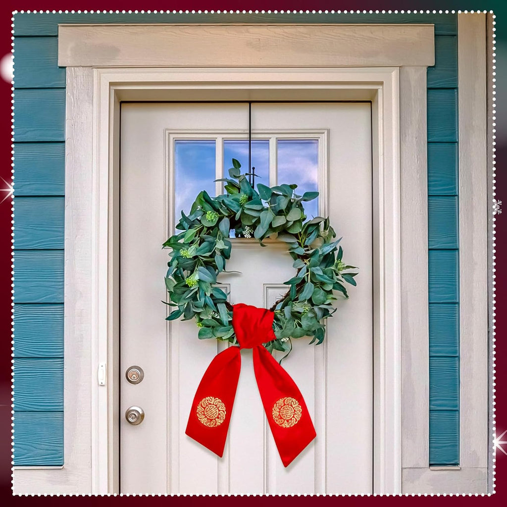 VitalCozy Wreath Sash Set - Plain Embroidery Monogram Accessories for Farmhouse Decor | Red, 4.5" W X 56" L