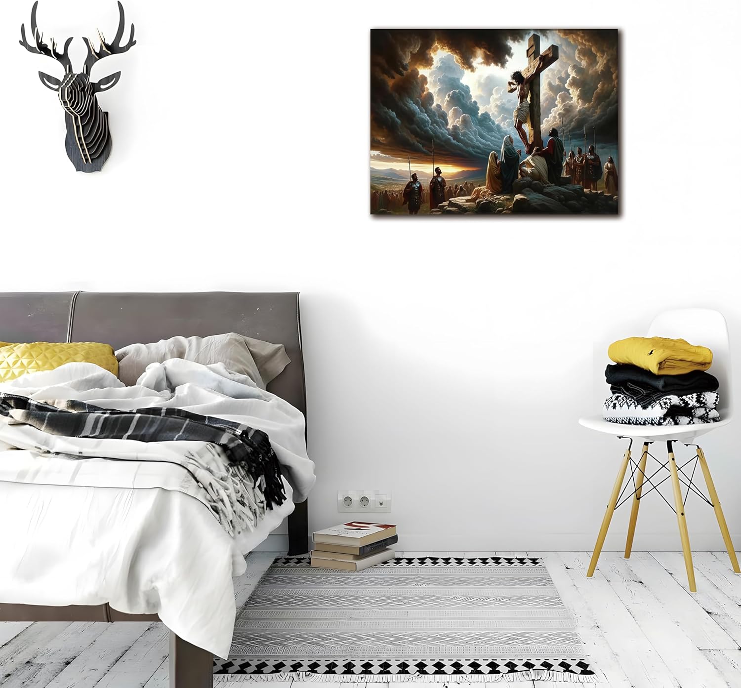 Yaneiro Framed Jesus Canvas Wall Art - Inspirational Good Friday Decor for Living Room | 12x16 Inch