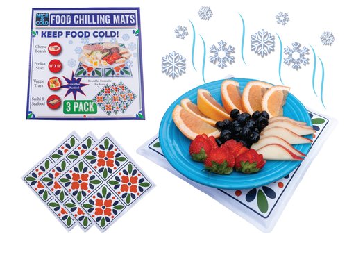 Cold Mats for Keeping Food Cold - 3 Pack! - 9x9 Inch Decorative Cool Mats from Johnny World - Chilled Serve Trays for Cheese Boards, Charcuterie, Appetizers & More - Perfect for Parties & Picnics
