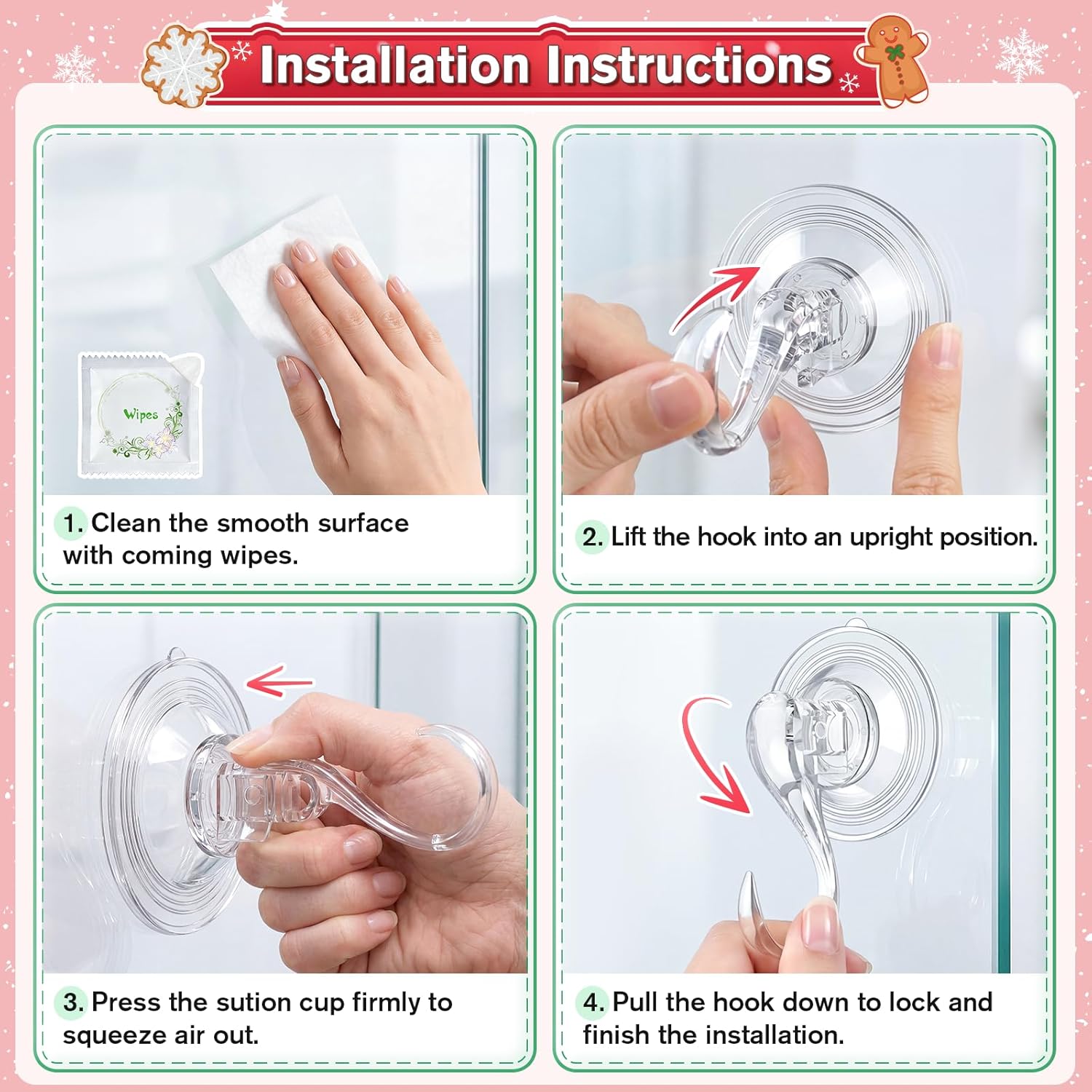 VIS'V Wreath Hanger - Heavy Duty Suction Cup Hooks | 22 LB Capacity, Removable & Reusable, Clear, 2 Pcs