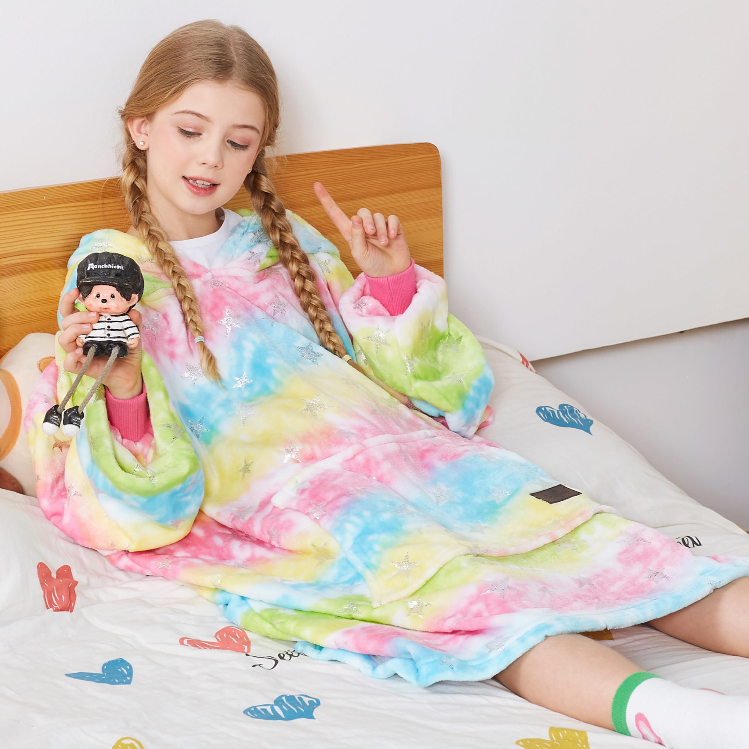 Catalonia Rainbow Unicorn Oversized Blanket Hoodie Sweatshirt for Kids, Wearable Fleece Pullover with Large Front Pocket, Teen Boys Girls Gift
