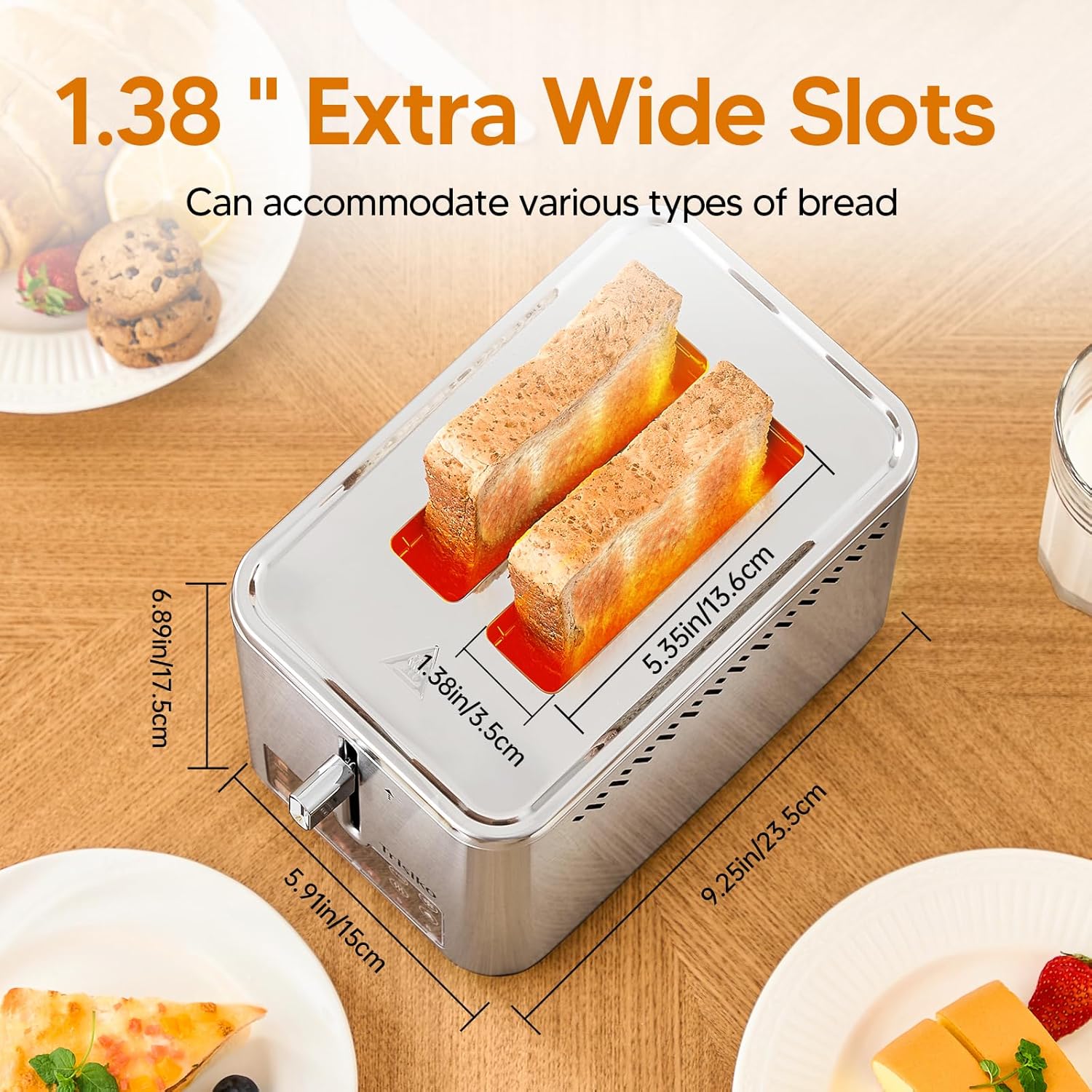 Trisiko® Touch Screen Toaster - 2 Slice Stainless Steel Smart Toaster with Digital Timer & Extra-Wide Slots