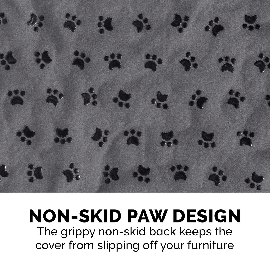Furhaven Waterproof & Non-Slip Large Sofa/Couch Cover Protector for Dogs, Cats, & Children - Quilted Paw Print Living Room Furniture Cover - Gray, Large Sofa