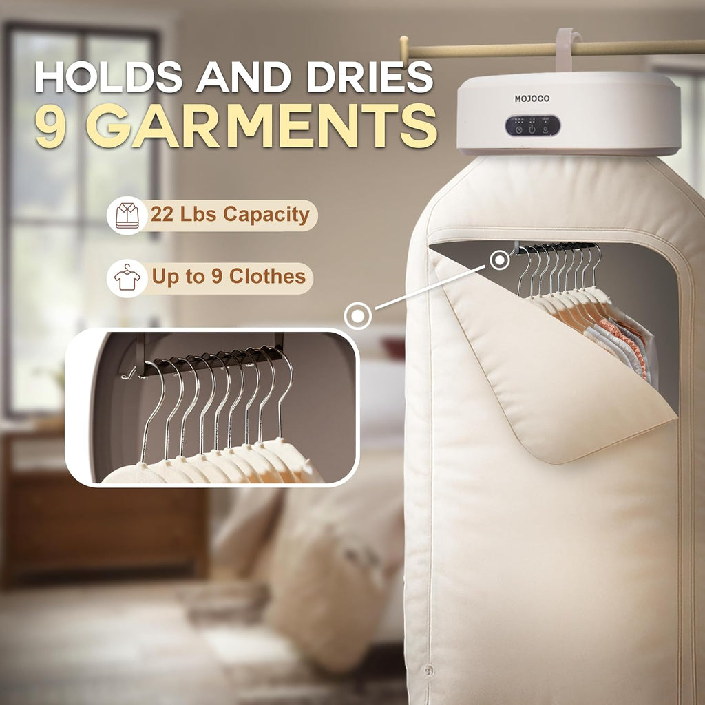 MOJOCO Portable Clothes Dryer - Compact Mini Dryer for Travel & RV | Quiet Fast-Drying with Adjustable Timer