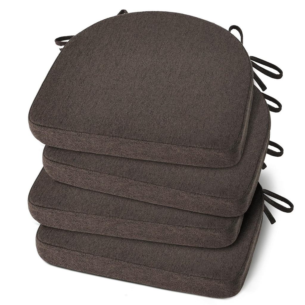 Shinnwa Kitchen Chair Cushions Set of 4, Non-Slip Dining Chair Cushions with Ties and Machine Washable Cover, 4 Pack, 17 x 16.5 x 2in, Dark Brown