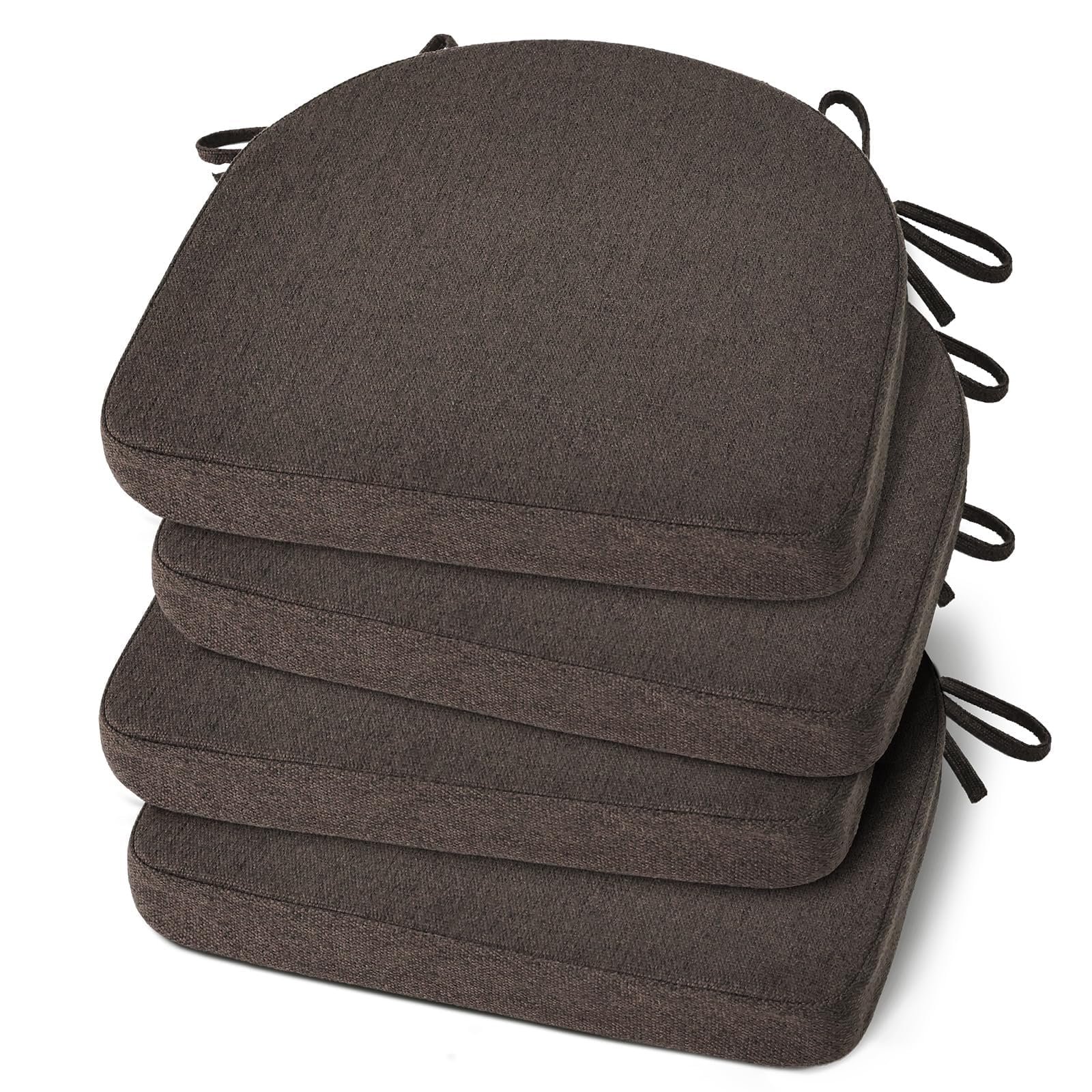 Shinnwa Kitchen Chair Cushions Set of 4, Non-Slip Dining Chair Cushions with Ties and Machine Washable Cover, 4 Pack, 17 x 16.5 x 2in, Dark Brown