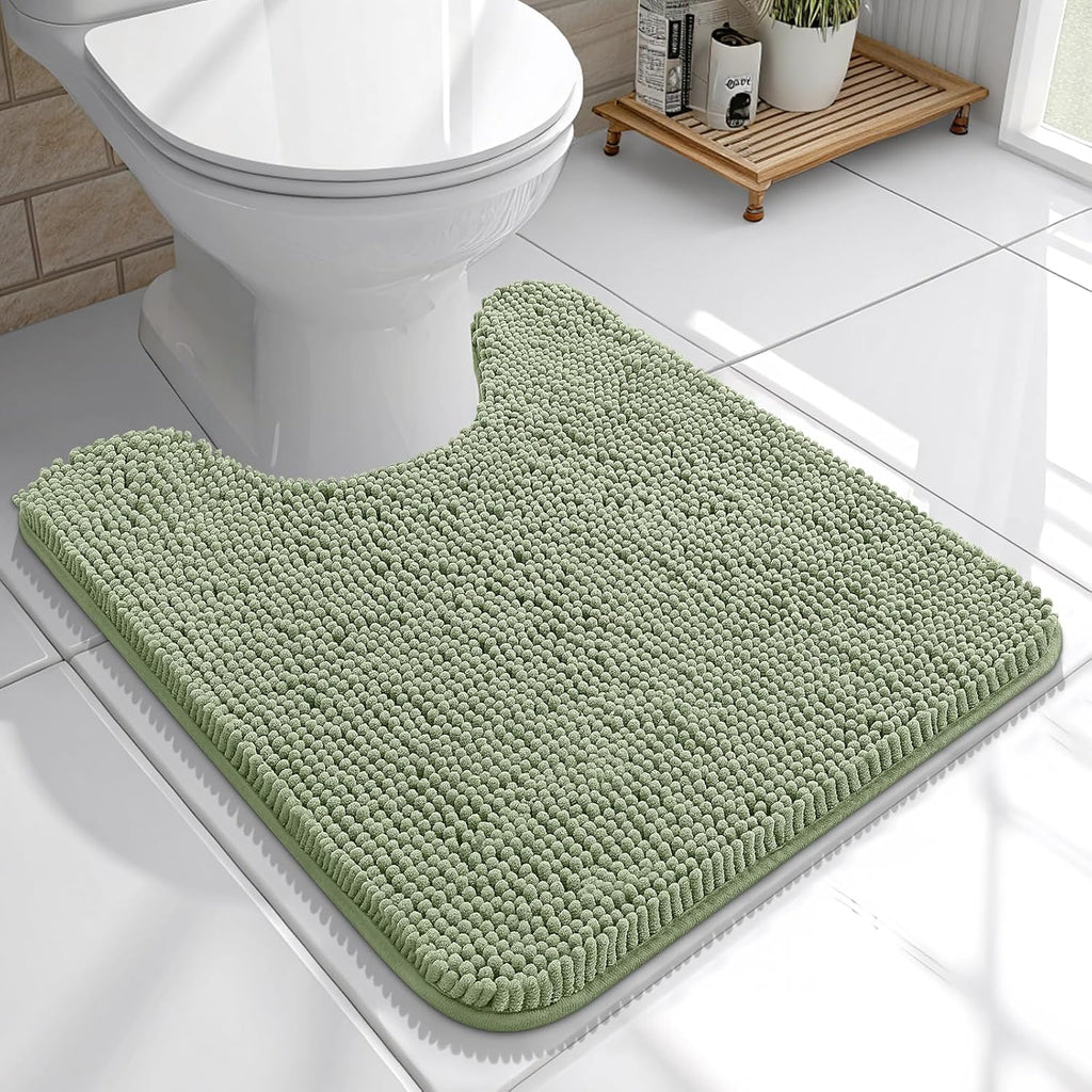 OLANLY U-Shaped Toilet Rugs - Extra Soft, Absorbent Chenille Bathroom Mat | 20x20, Sage Green, Non-Slip