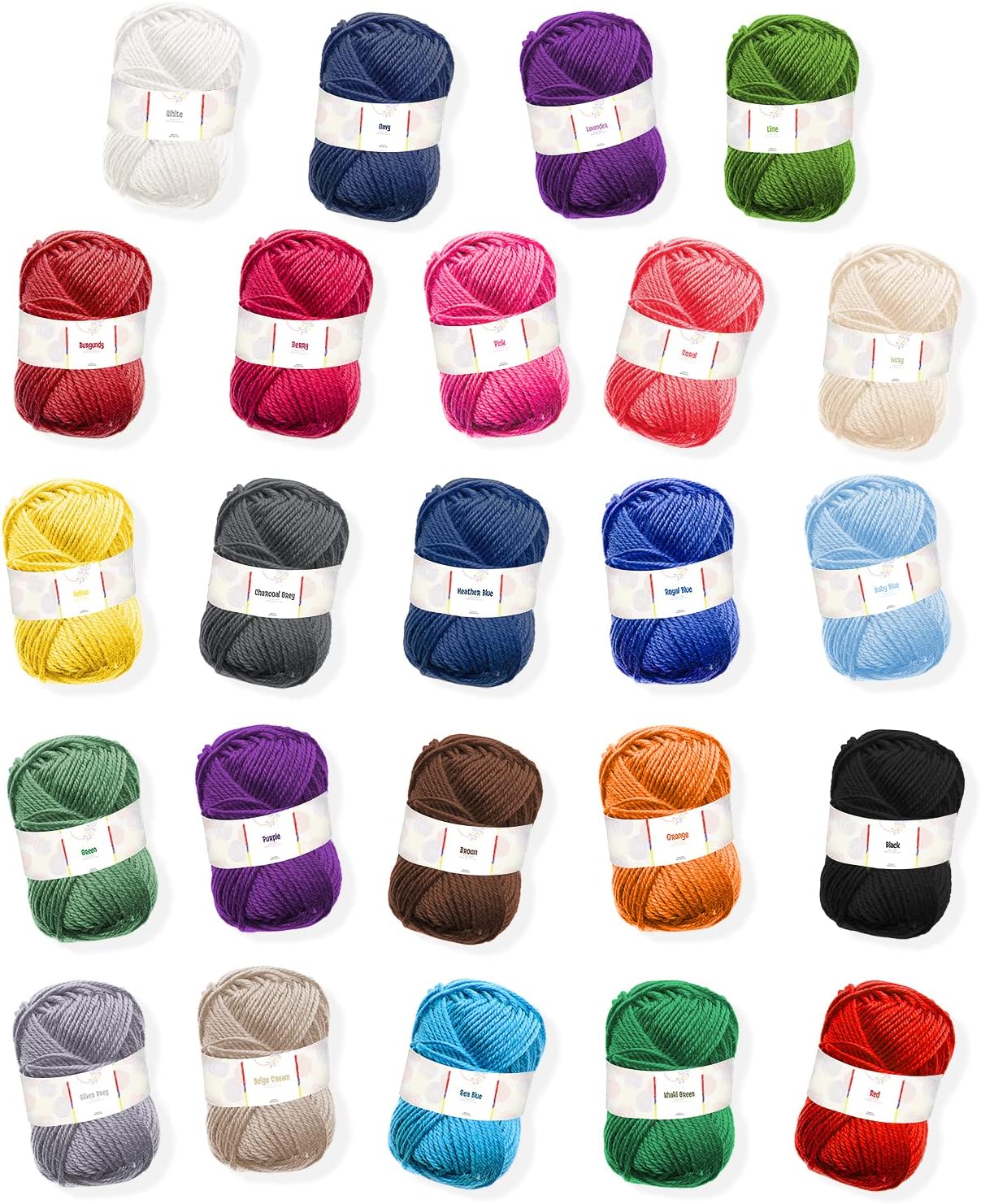 Skiennix Acrylic Yarn Skeins - 2400 Yards of Soft Multicolored Crochet Yarn - 24 x 50g Pack for Knitting and Crafts