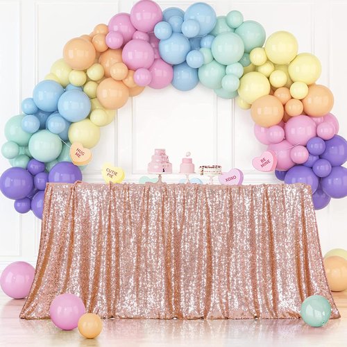 Poise3EHome Rose Gold Sequin Tablecloth 90×132 Inch Rectangle Sparkly Fabric Table Cover for Birthday Christmas Wedding Party Holiday Baby Shower Cake Table Decoration