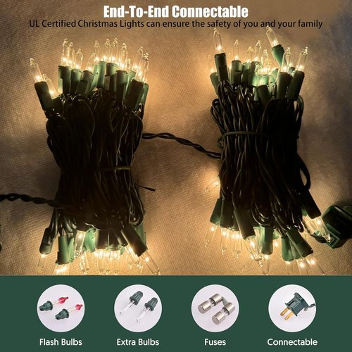 HISHINY Christmas Lights - 100 Count Clear String Lights with Green Wire | 32 Feet for Indoor & Outdoor Decor