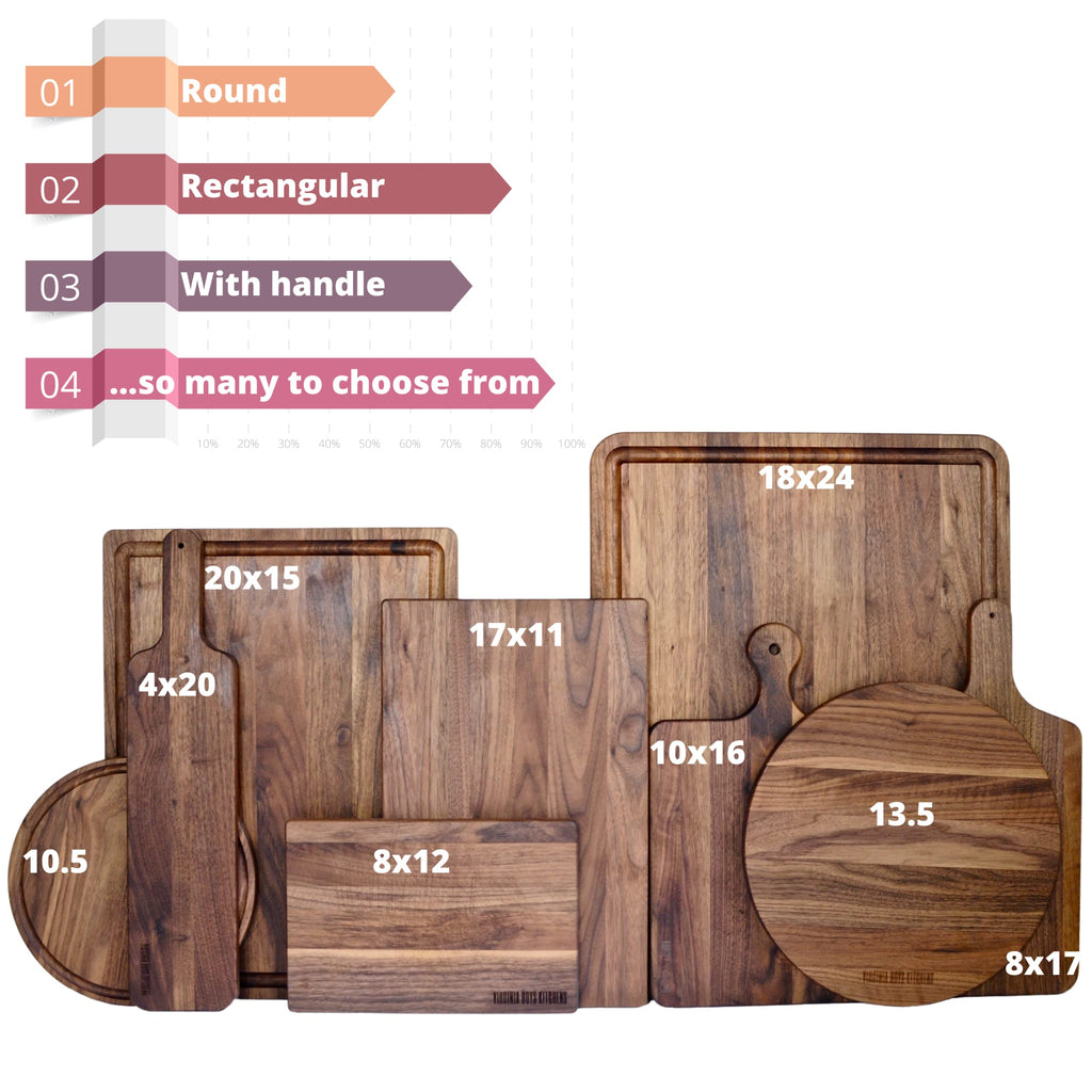 Made in USA Walnut Cutting Board by Virginia Boys Kitchens - Butcher Block made from Sustainable Hardwood (8x12)