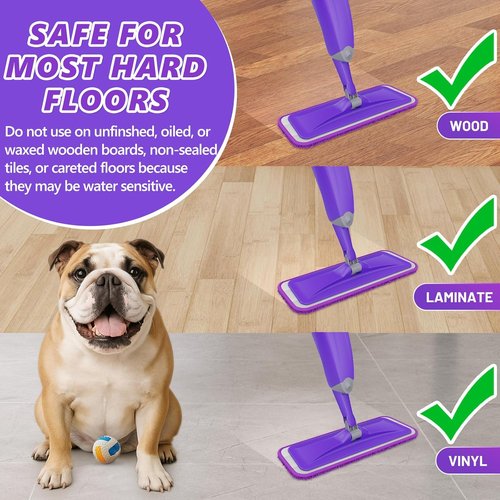HOMTOYOU Spray Mop for Floor Cleaning - Versatile Wet Mop with 3 Washable Microfiber Pads | Ideal for Hardwood, Tile, and Vinyl