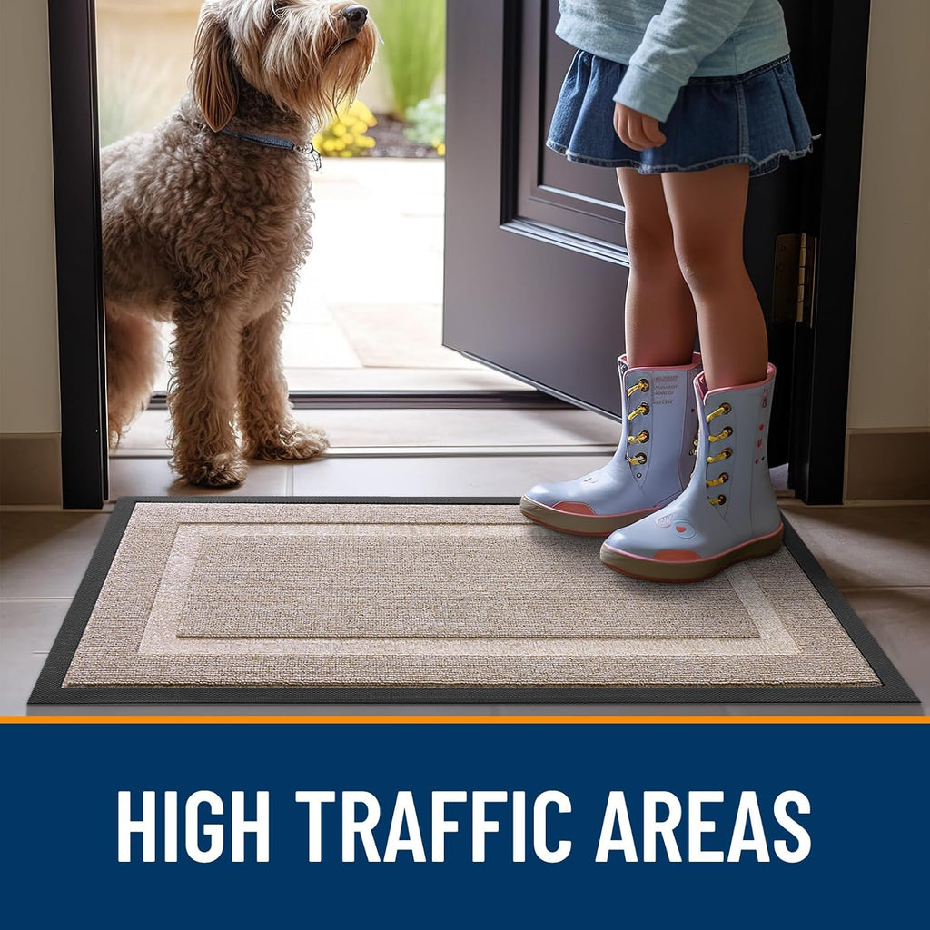 OLANLY Indoor Outdoor Front Door Mat - Waterproof All-Season Doormat | Sturdy Natural Rubber, 47x17, Camel