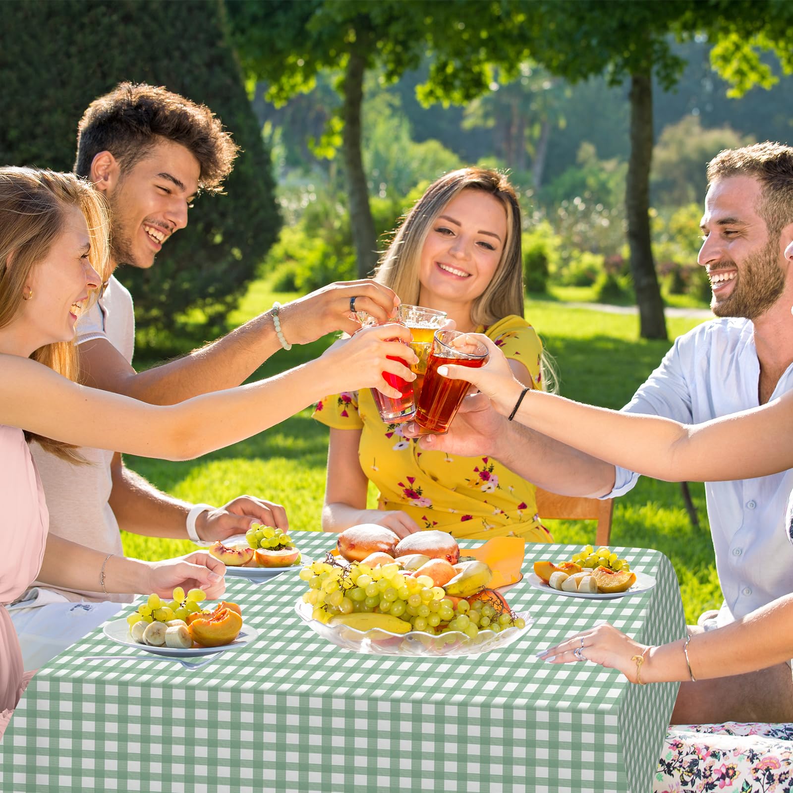 3Pcs Sage Green Gingham Birthday Party Tablecloth Decorations,Green White Checkered Plastic Table Cover Disposable Rectangle Plaid Table Cloth for Baby Shower Kids Wedding Party Supplies,54x108 Inch
