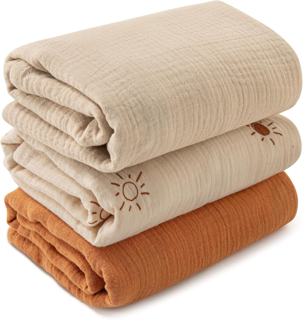 Skiennix Muslin Swaddle Blankets - Breathable Soft Receiving Blankets, 3 Pack, Large 38 x 40 Inches, Elegant Colors