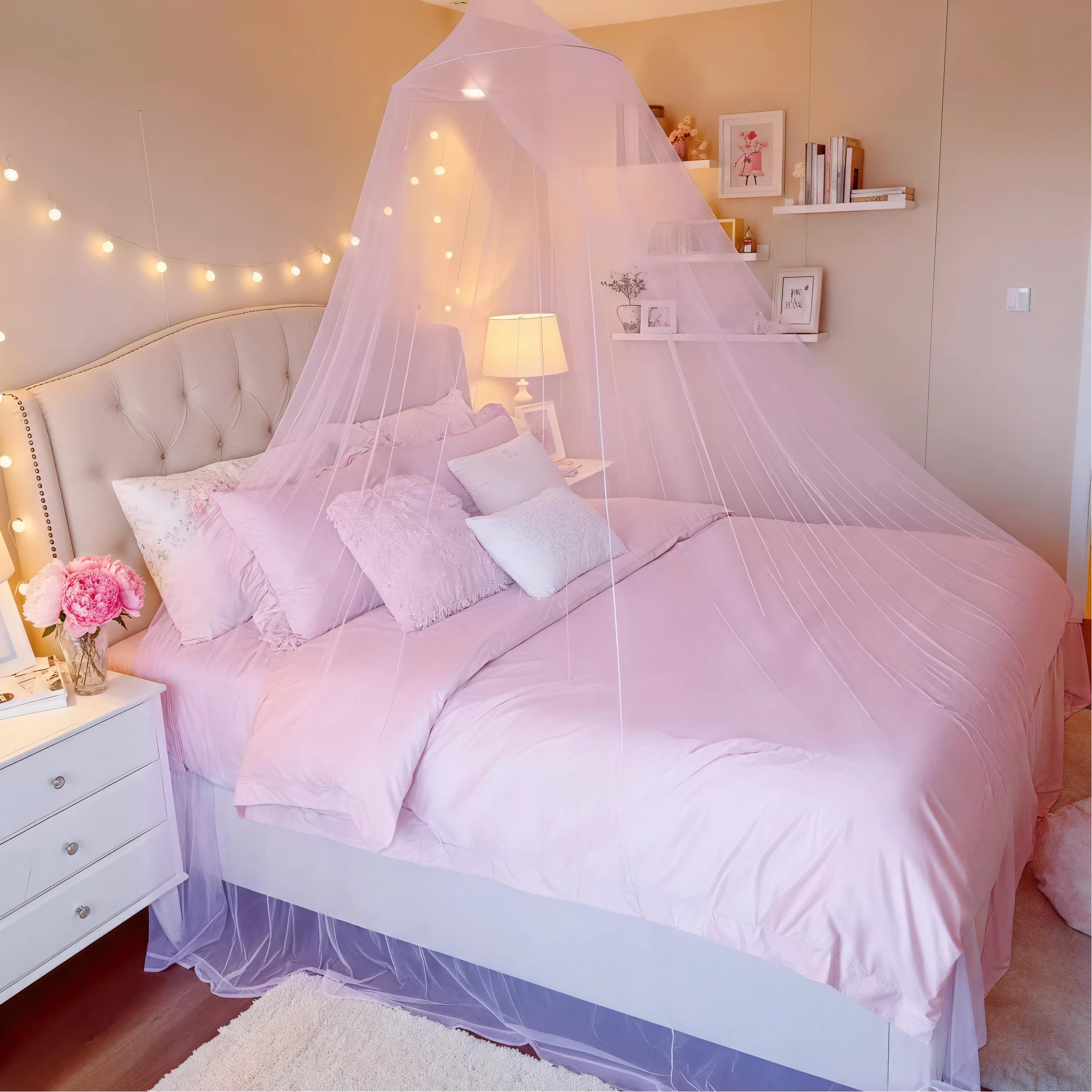 Daksha Princess Pink Bed Canopy for Girls, Dreamy Canopy Net Fits Most Single, Twin, Full and Queen Size Bed, Room Decor, Kids Bedroom Accessories
