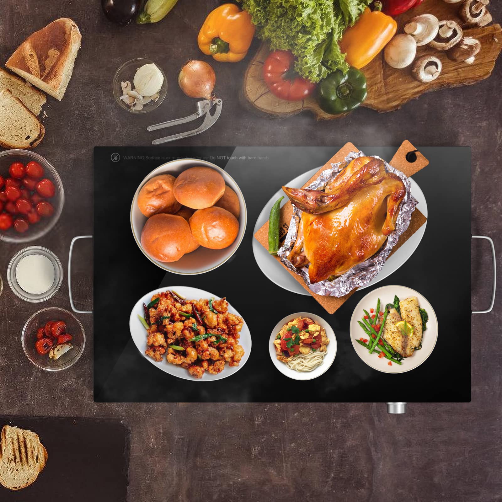 COSTWAY Electric Food Warming Tray, 25" x 15" Food Warmer for Parties with Adjustable Temperature Control, ETL Certified, Tempered Glass Surface, Electric Hot Plate for Buffets, Restaurants (1)