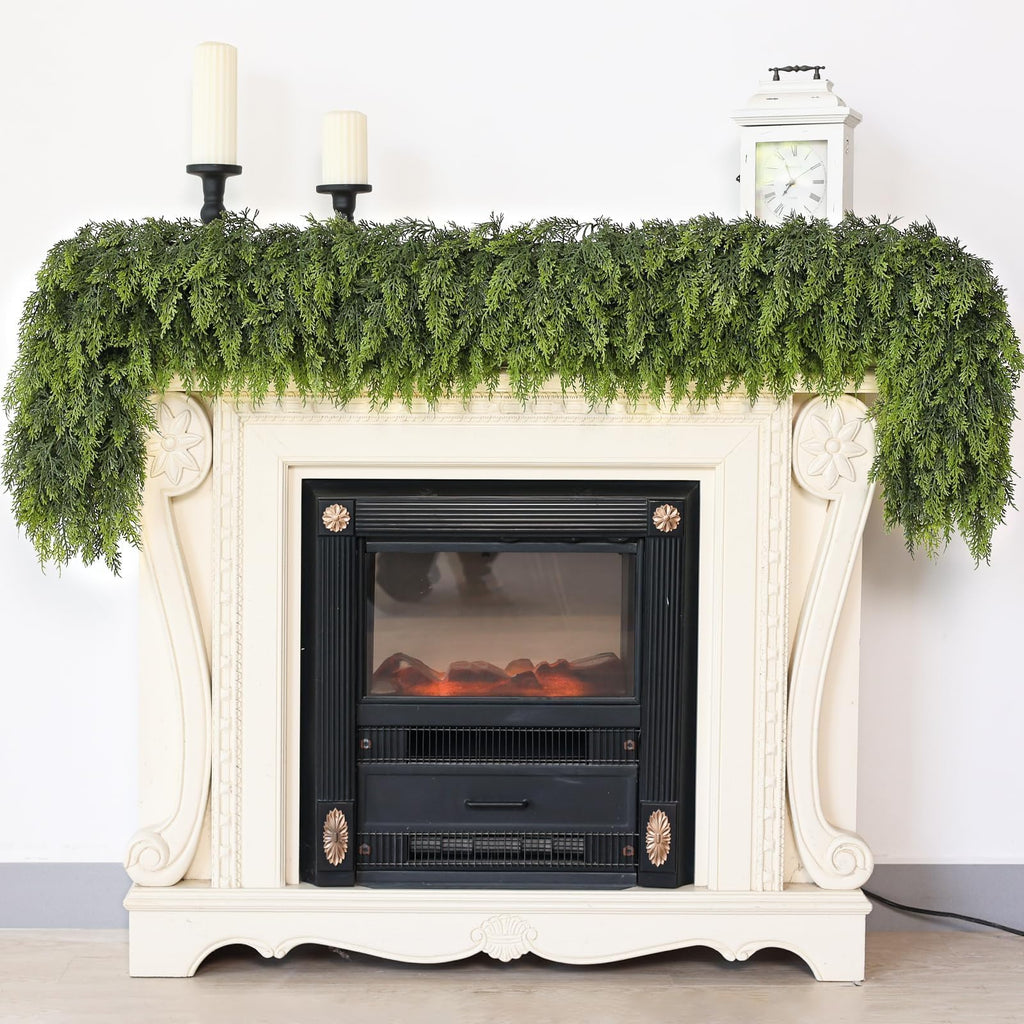 9FT Real Touch Christmas Cedar Garland - 1PCS, Artificial Pine Needles Garlands Realistic Fake Green Faux Garland for Holiday Fireplace,Table,Window,Stairs,Mante,Indoor Outdoor Decor