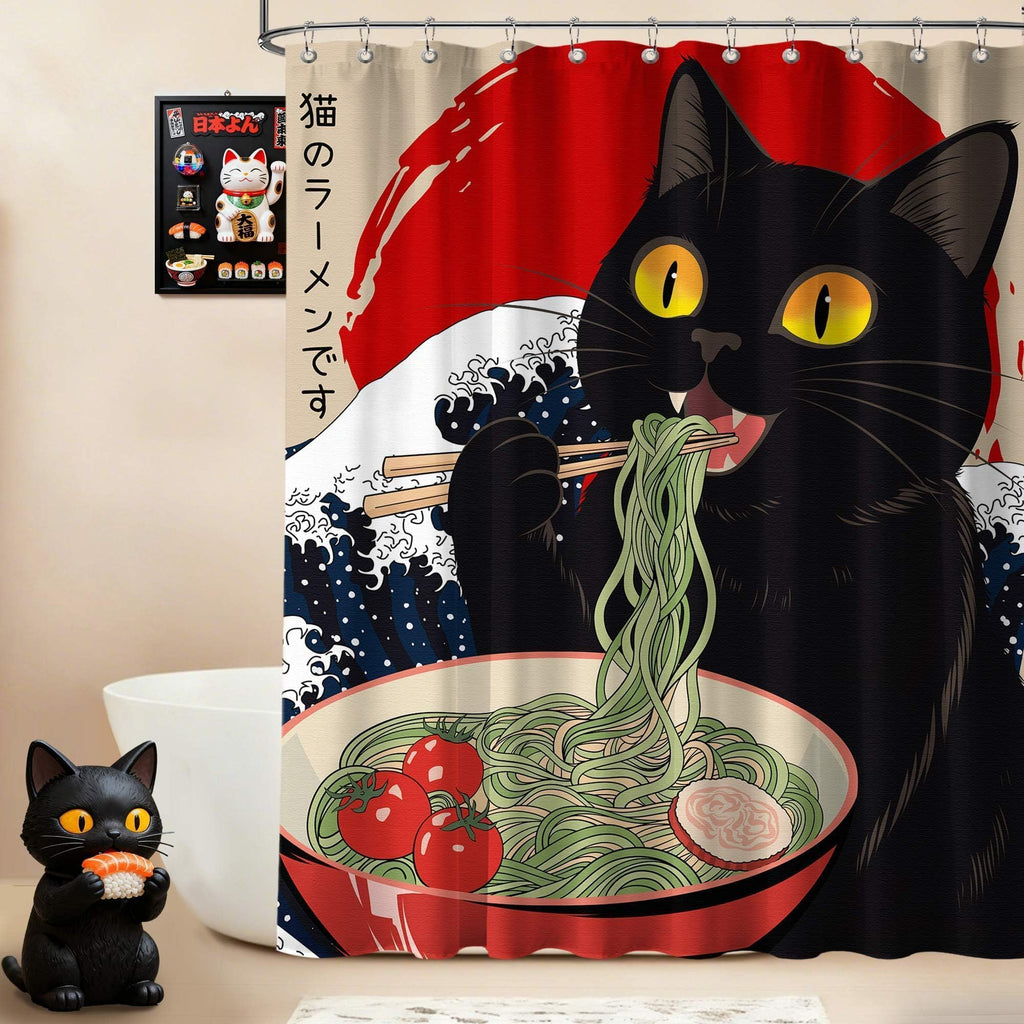 puuiui Funny Cat Shower Curtain Japanese Anime, 70x72 Inch