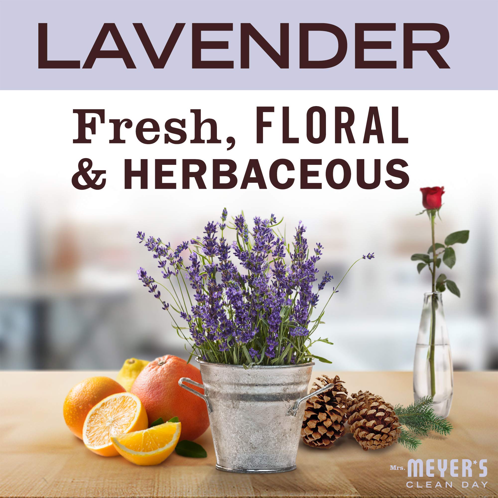 MRS. MEYER'S CLEAN DAY Multi-Surface Everyday Cleaner Concentrated Refills, 4 Concentrated Refills (2 Fl. Oz. each), Lavender Scent, Makes 64 Fl. Oz. Total