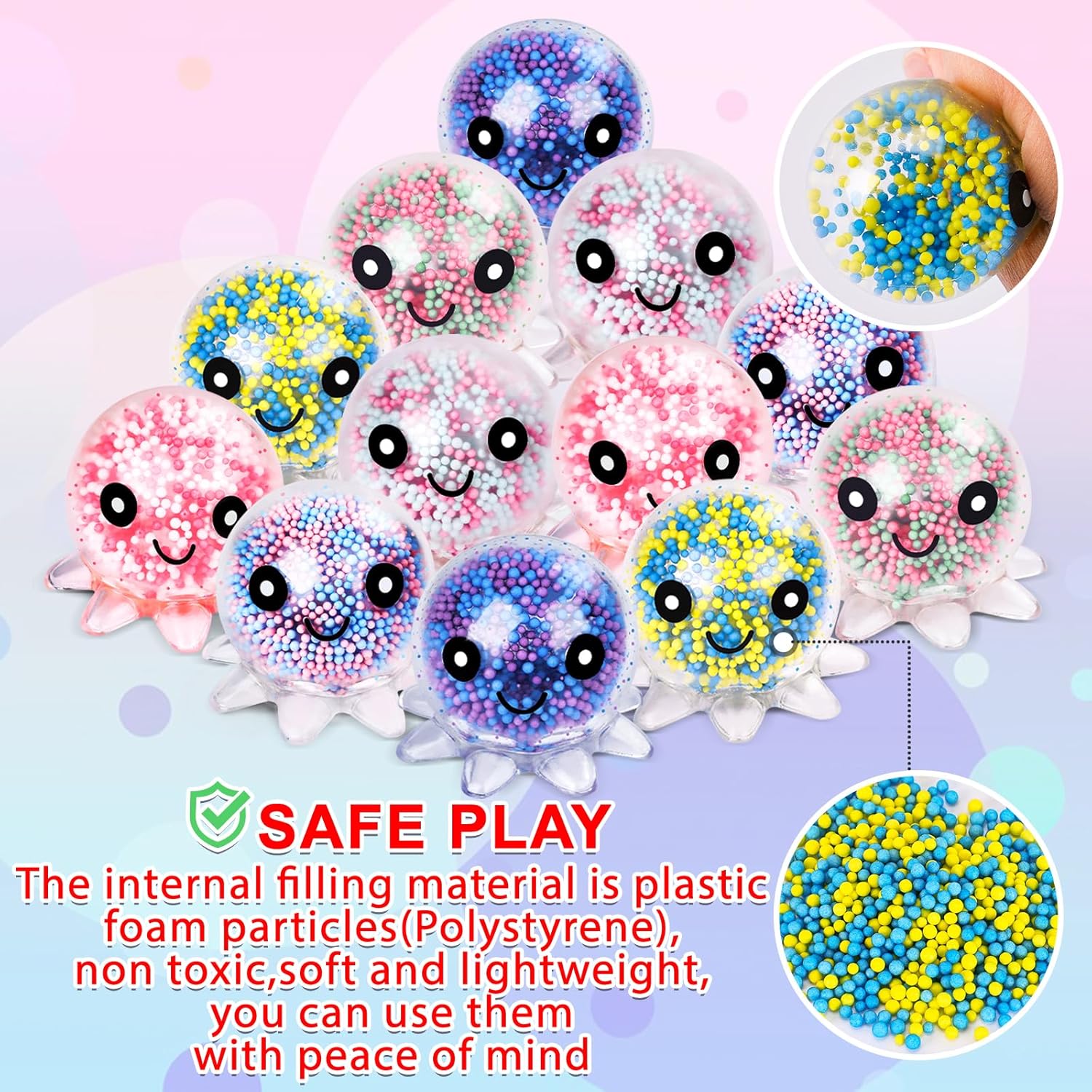 Skiennix Fidget Stress Balls - 12 Pack Cute Octopus Stress Relief Squeeze Balls | Perfect for Adults & Parties