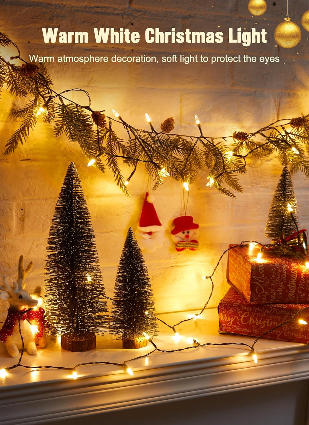 Brightown Christmas String Lights - 20 LED Battery Operated Mini Lights with Timer - 8ft Warm White (2 Pack)