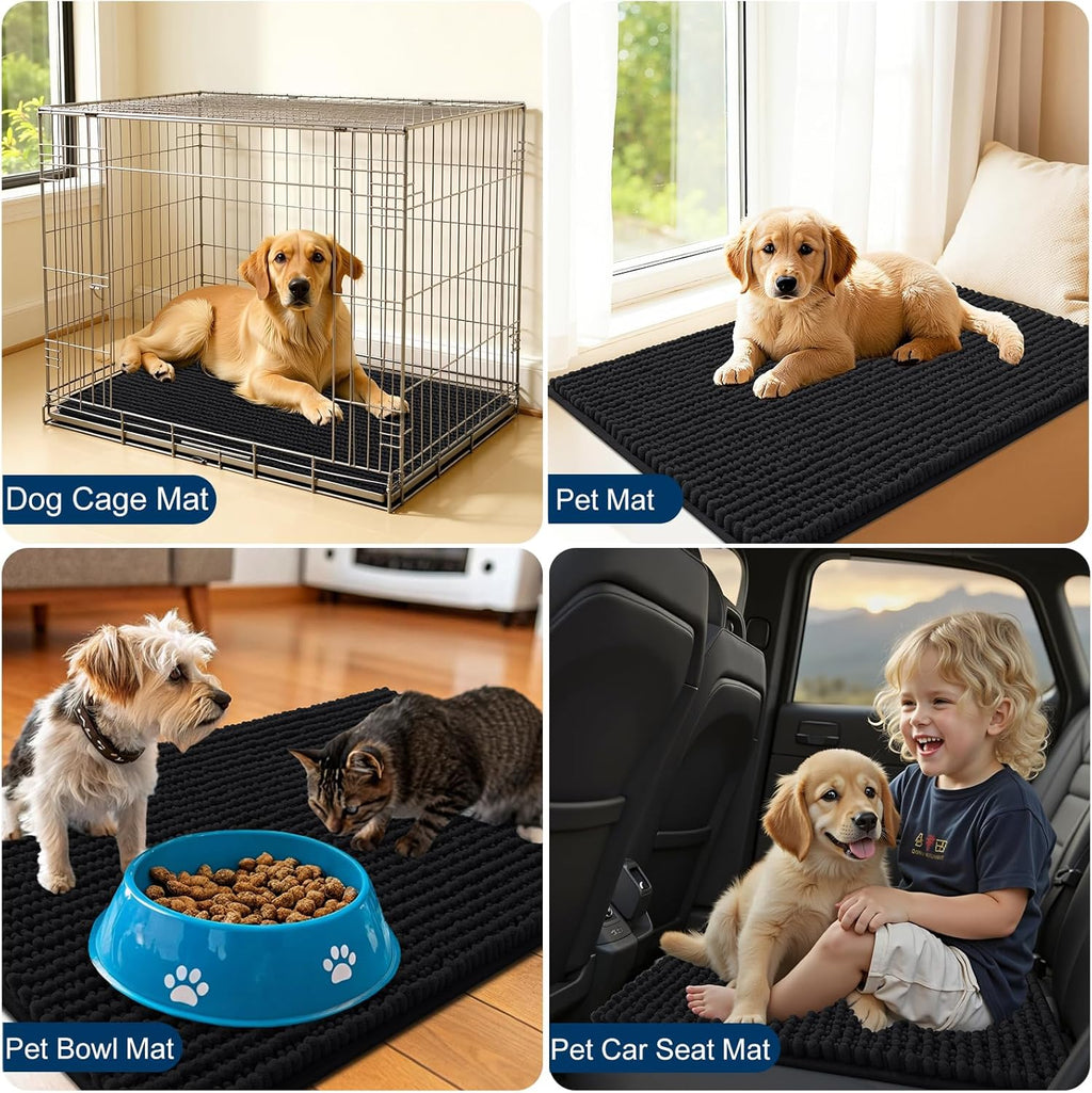OLANLY Dog Door Mat - Ultra Absorbent Chenille Mud Doormat | Non-Slip, Washable, 30x20, Black