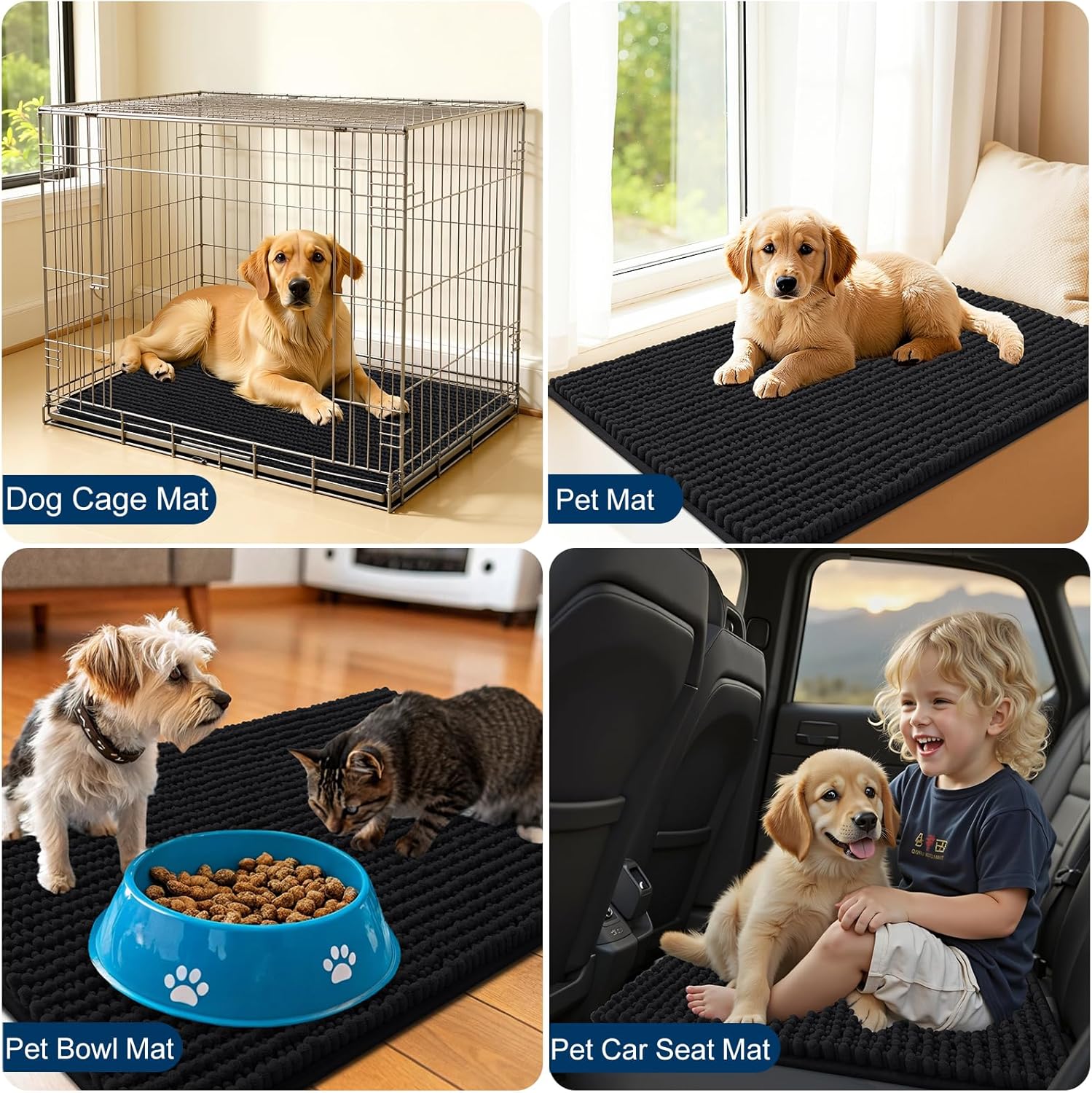 OLANLY Dog Door Mat - Ultra Absorbent Chenille Mud Doormat | Non-Slip, Washable, 30x20, Black