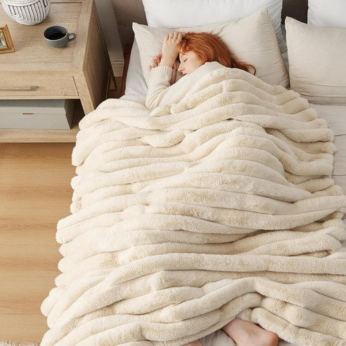 Bedsure GentleSoft Faux Fur Throw Blanket - Luxuriously Fluffy & Warm, 50x70 Inches, Beige for Cozy Winter Comfort