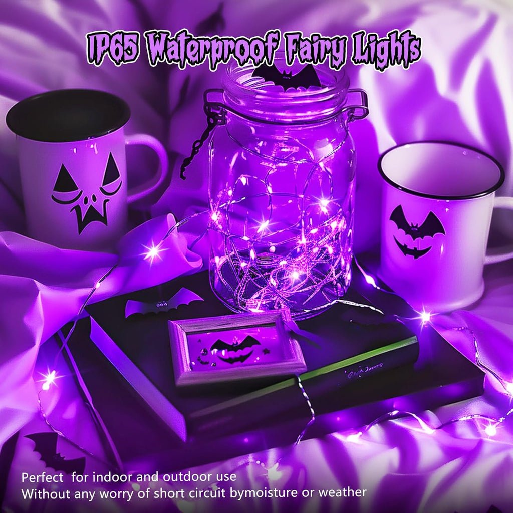 Minetom 6 Pack Purple Fairy Lights - 7ft Battery Operated Waterproof LED String Lights for Halloween Decor & Crafts