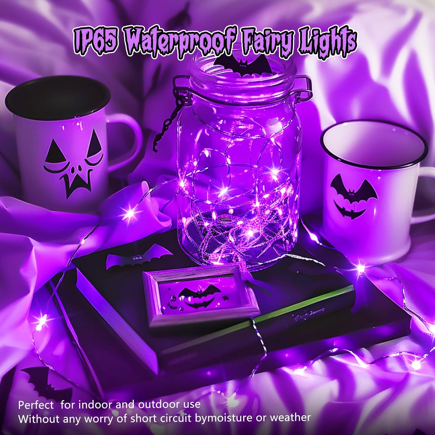 Minetom 6 Pack Purple Fairy Lights - 7ft Battery Operated Waterproof LED String Lights for Halloween Decor & Crafts