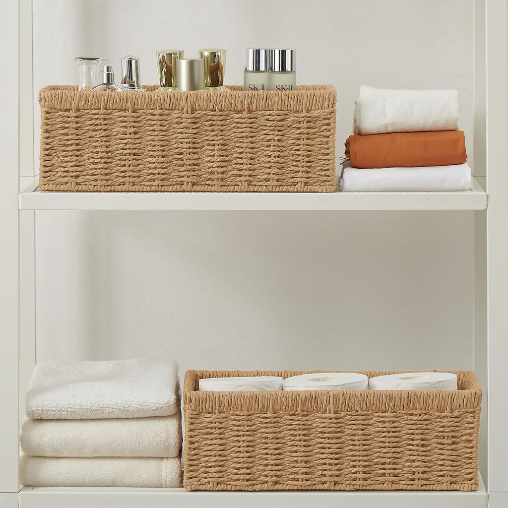Vagusicc Wicker Storage Basket - Natural Paper Rope Baskets with Handles | 2-Pack for Organizing