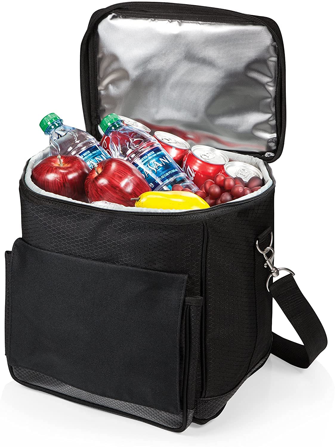 PICNIC TIME Cellar 6-Bottle Wine Carrier & Cooler Tote, Insulated Padded Wine Cooler Bag for Travel, Portable Bag with Polyester Exterior and Water-Resistant Base, (Black with Gray Accents)
