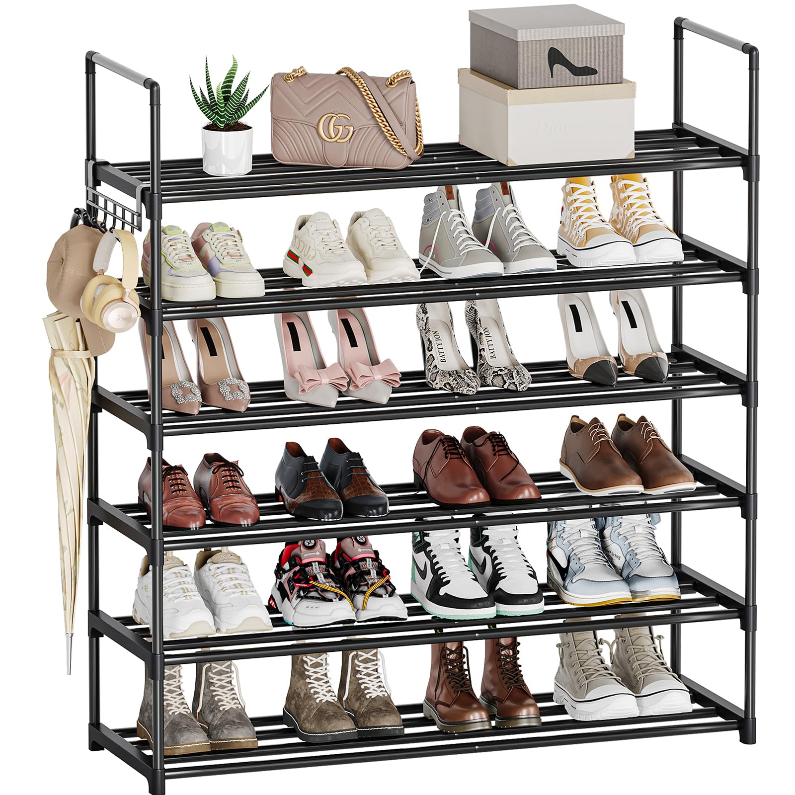 Saincustom 6 Tier Shoe Rack, Shoe Rack for Closet, Shoe Organizer for Entryway, Shoe Storage for Front Door Entrance & Entryway, Large Shoe Stand Holder Adjustable Shelf Height