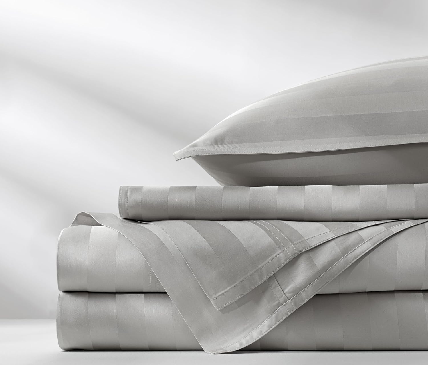 Pure Bamboo King Sheets - Luxuriously Soft 100% Organic Viscose Bed Sheet Set | Jacquard Silver, 2-Year Quality Promise