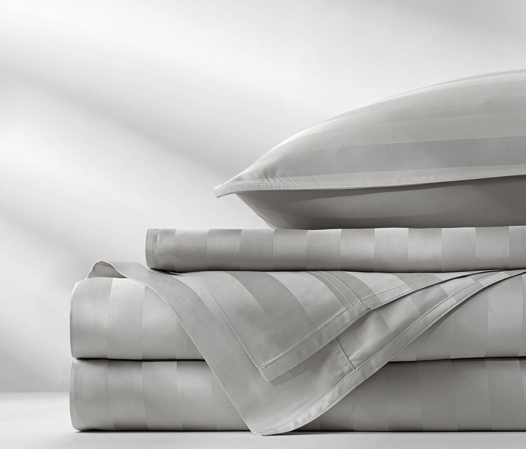 Pure Bamboo Queen Sheets - Luxuriously Soft 100% Organic Viscose Bed Sheet Set | Jacquard Silver, Double Stitching, 2-Year Quality Promise