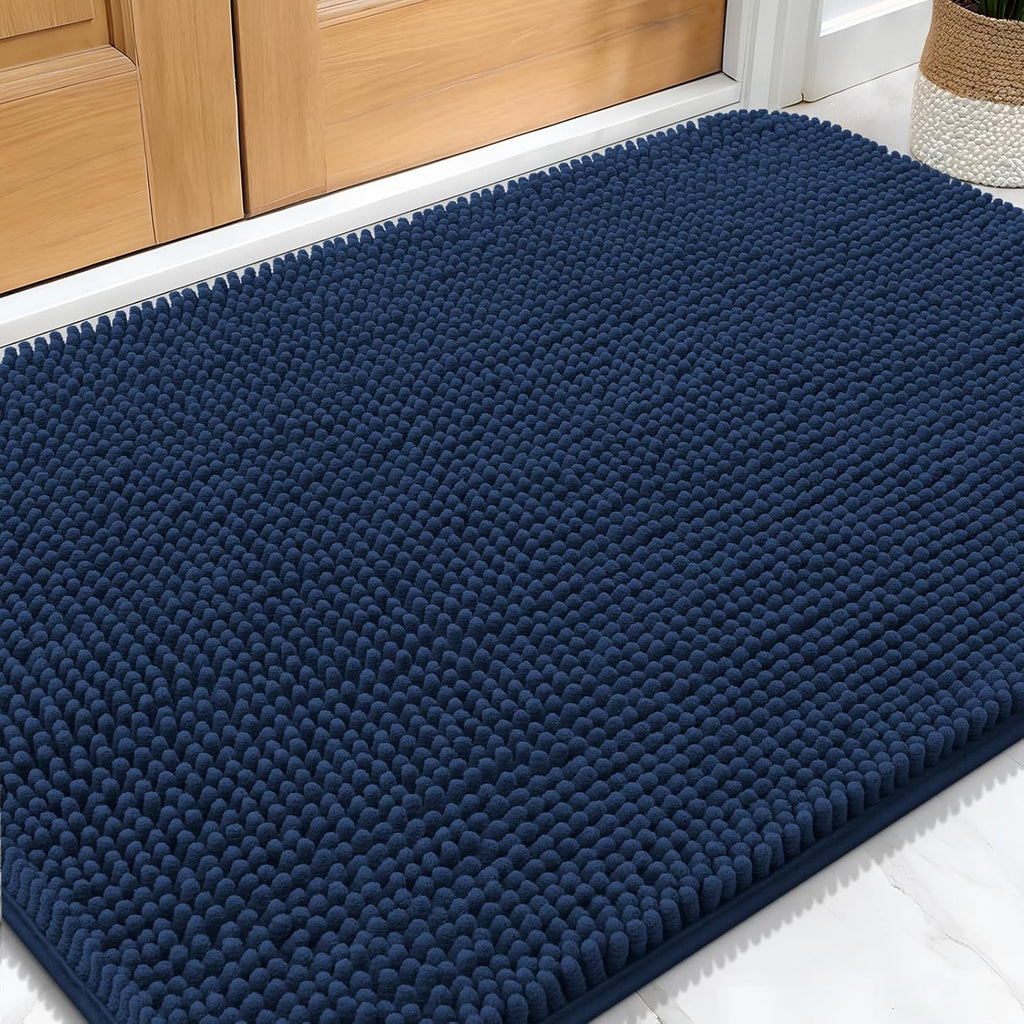 OLANLY Dog Door Mat - Absorbent Non-Slip Chenille Mat for Muddy Paws | 34x21, Dark Blue