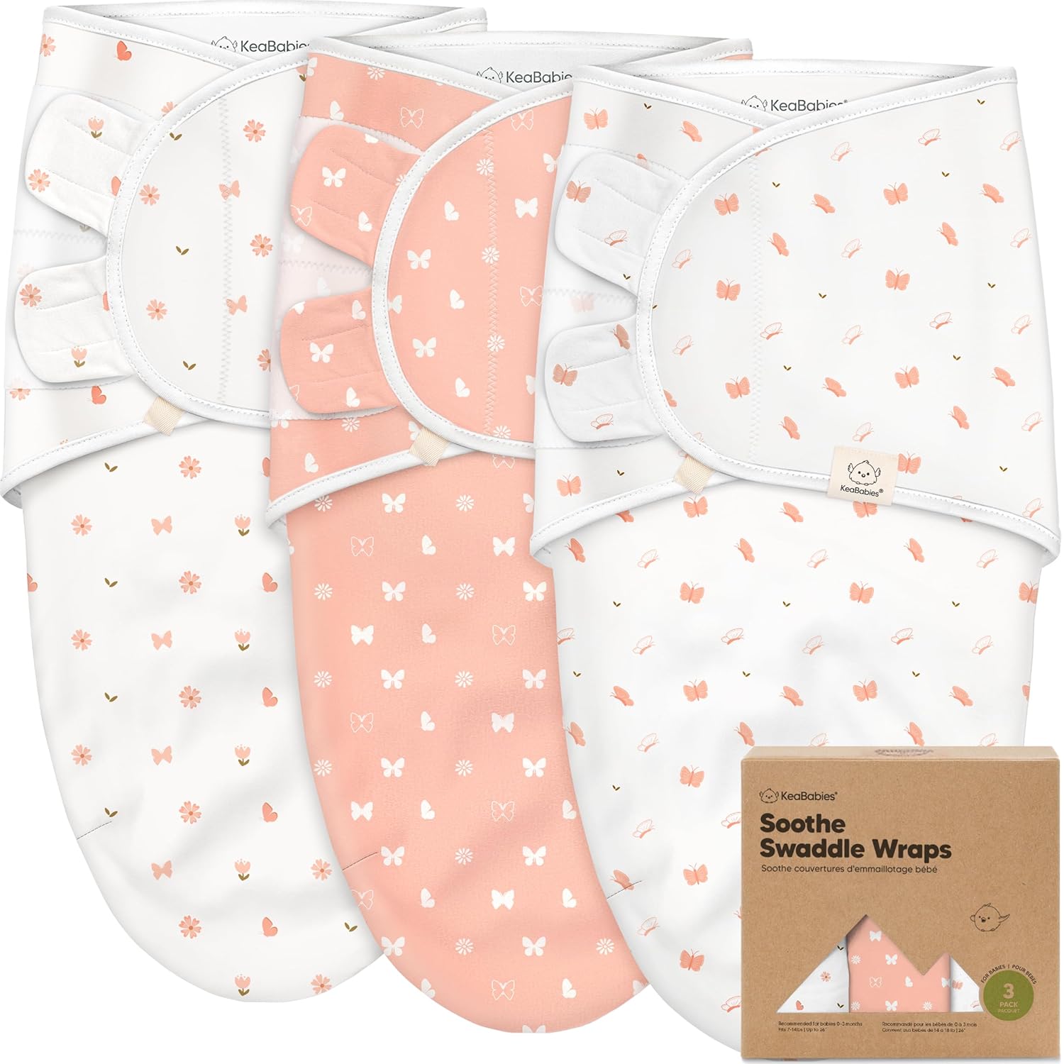 Skiennix Organic Baby Swaddle Sleep Sacks - Soft & Snug for Newborns 3-6 Months | Butterflies, Large 3-Pack