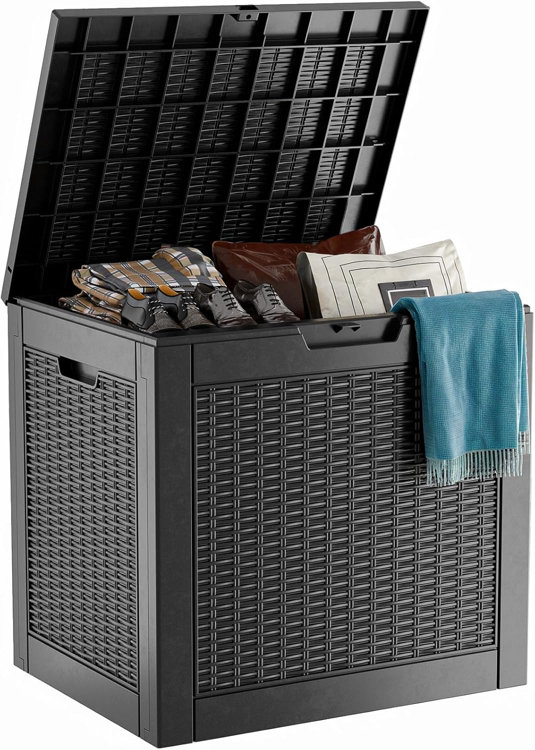 Regine Switzerland 31 Gallon Waterproof Outdoor Storage Box - Lockable Resin Deck Container for Patio & Garden (Black)