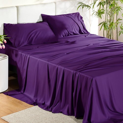 Bedsure Cooling Bed Sheets - Breathable Rayon from Bamboo, Soft & Silky | Full Size, Deep Pocket, Plum