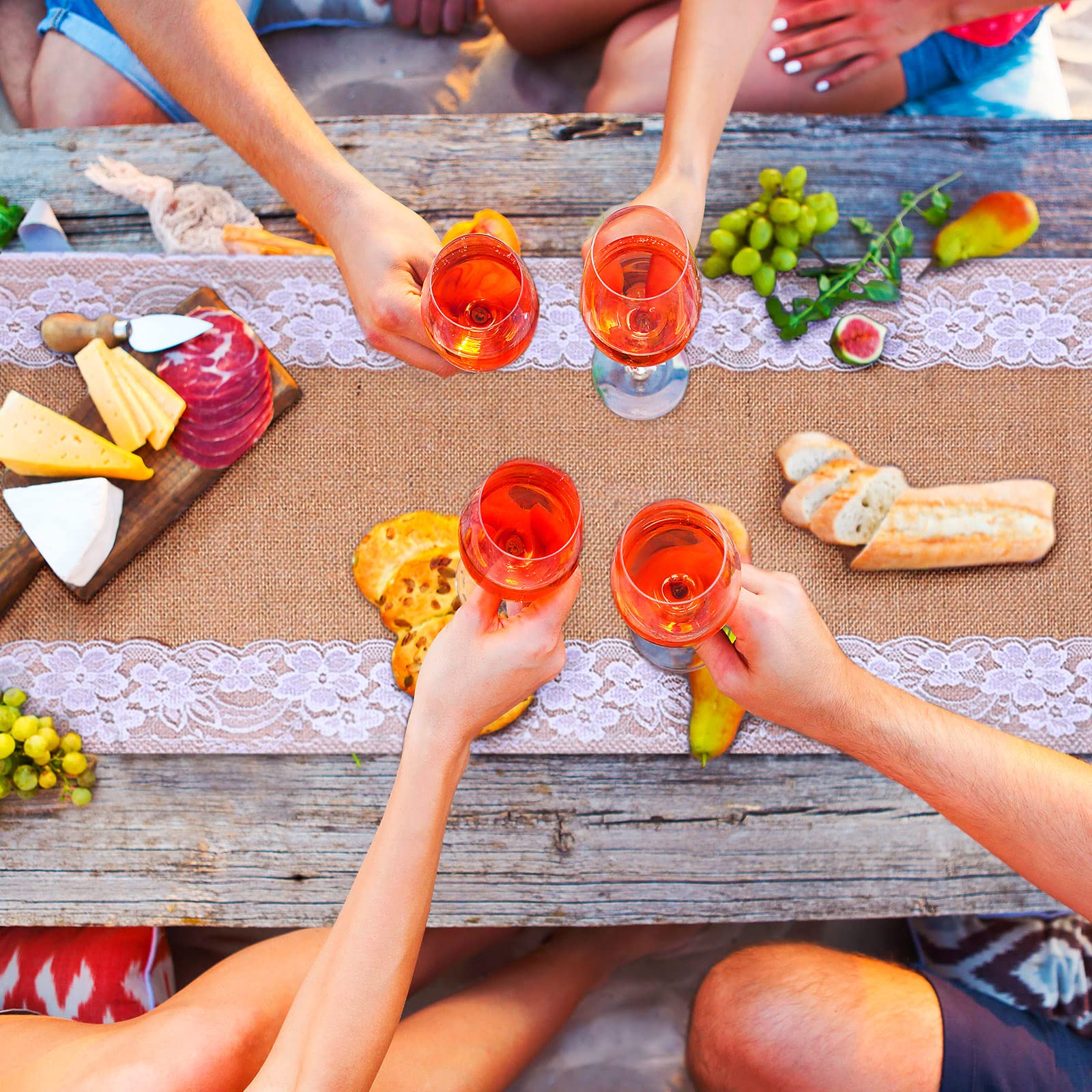 12 Pcs Burlap Table Runners 12 x 108 Inches White Lace Table Runner Rustic Country Wedding Decor Vintage Romantic Table Cloth Party Favors for Birthday Engagement Hotel Home Table Decor(Elegant)