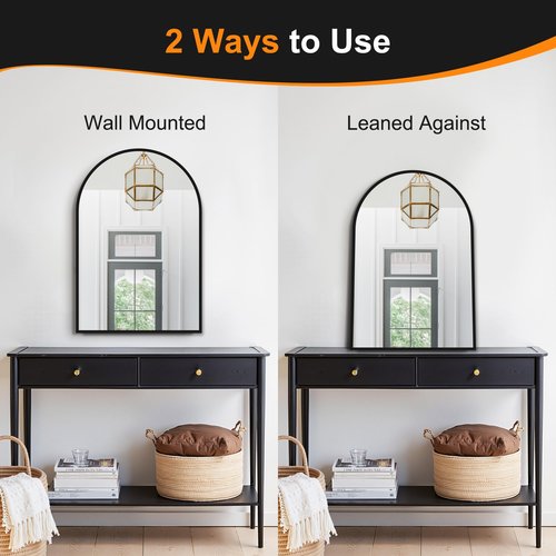 Delma Arched Bathroom Mirror, 24"x36" Wall Mounted Vanity Mirror for Bedroom, Living Room and Entryway, Black