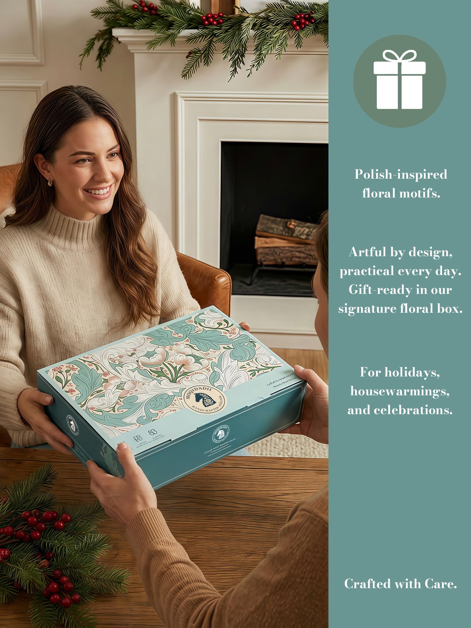 Polish Pottery Style Ceramic Baking Dish Set, 2-Piece Large & Small Casserole Bakers for 2–3 People, Floral Oven-to-Table Bakeware, Microwave & Dishwasher Safe, Gift-Ready with Protective Packaging