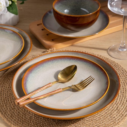 LERATIO Ceramic Dinnerware Sets for 4, Coupe Plates and Bowls Sets,Highly Chip and Crack Resistant | Dishwasher & Microwave & Oven Safe Dishes set,Reactive Glaze Dinnerware- Service for 4（12pcs）